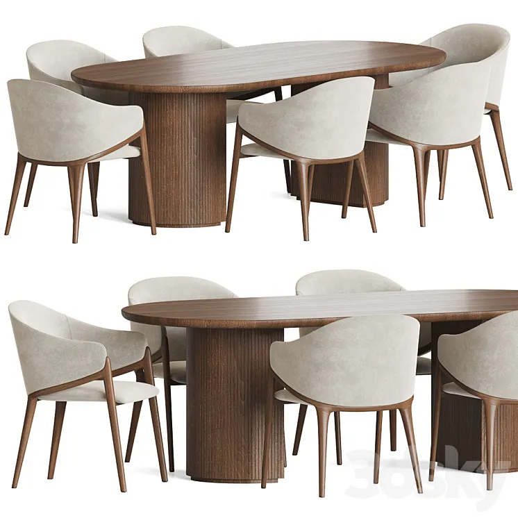 Angelcerda Chair Moon Table Dining Set 3D Model Free Download