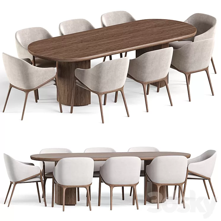 Angelcerda Chair Moon Table Dining Set 3D Model Free Download