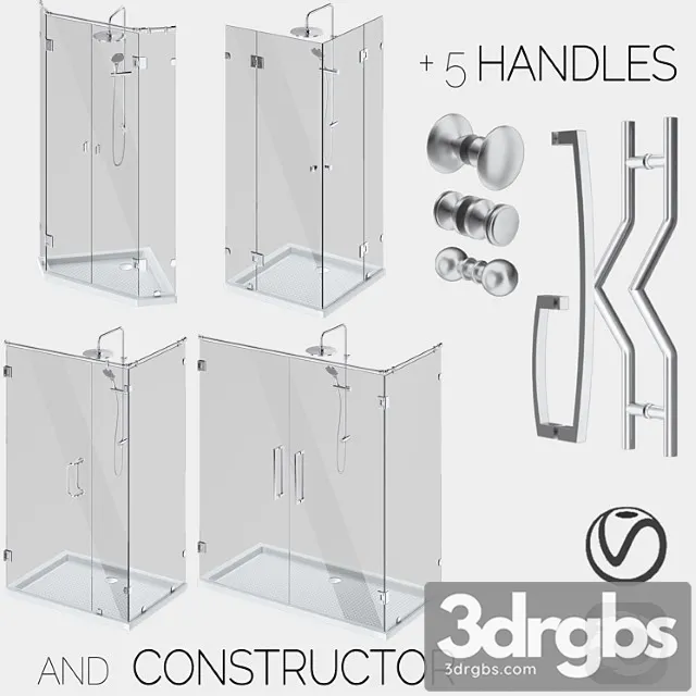 Angled Glass Shower Cabins Designer and Handle Set 3D Model Download