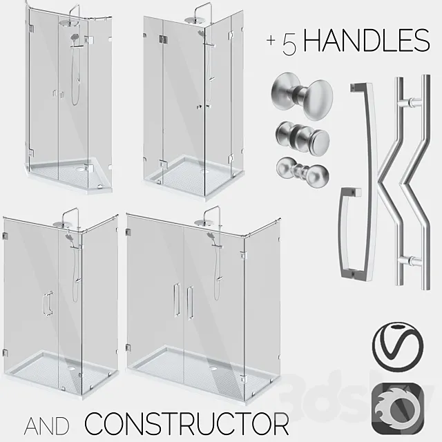 Angled glass shower cabins designer and handle set 3D Model Angled glass shower cabins designer and handle set 3D Model