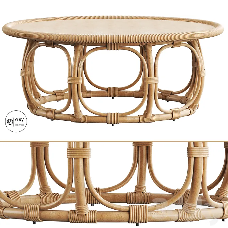 Anguilla Rattan Coffee Table 3D Model Free Download