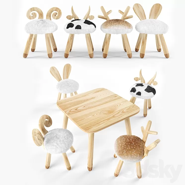 animal wooden set 3D Model animal wooden set 3D Model