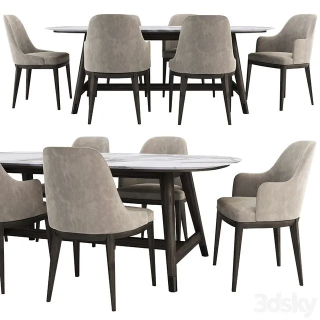 Anna Chair and Desco Table by Flexform 3D Model Anna Chair and Desco Table by Flexform 3D Model