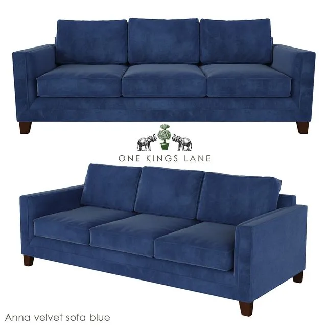 Anna Velvet Sofa Blue 3D Model Anna Velvet Sofa Blue 3D Model