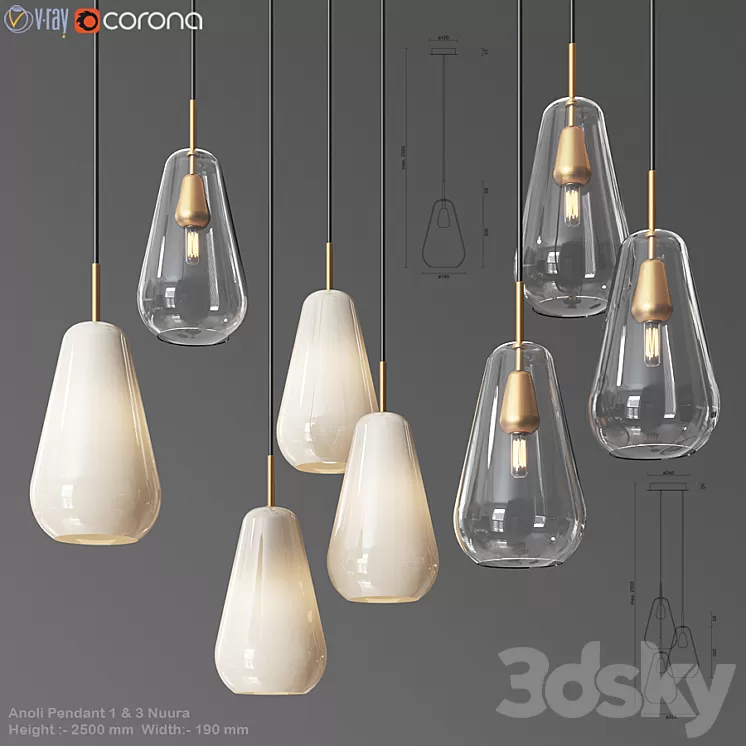 Anoli Pendat and Chandelier set 3D Model Anoli Pendat and Chandelier set 3D Model