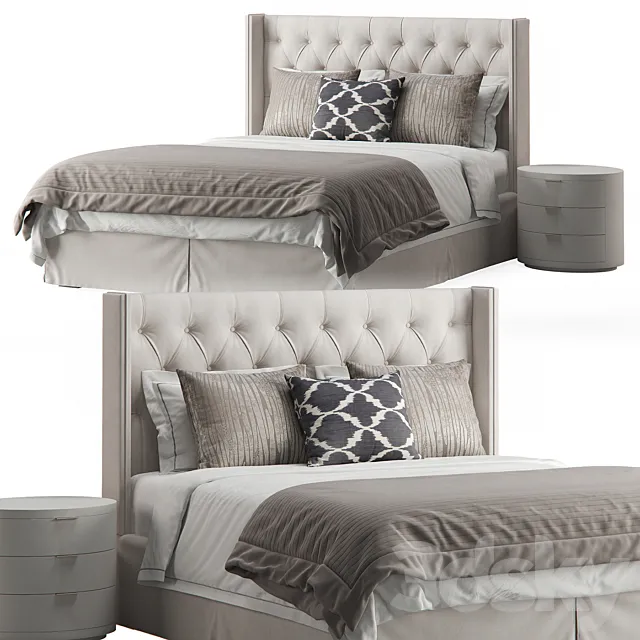 Anson Traditional Diamond Tufted Upholstered Wingback Headboard 3DModel Anson Traditional Diamond Tufted Upholstered Wingback Headboard 3DModel