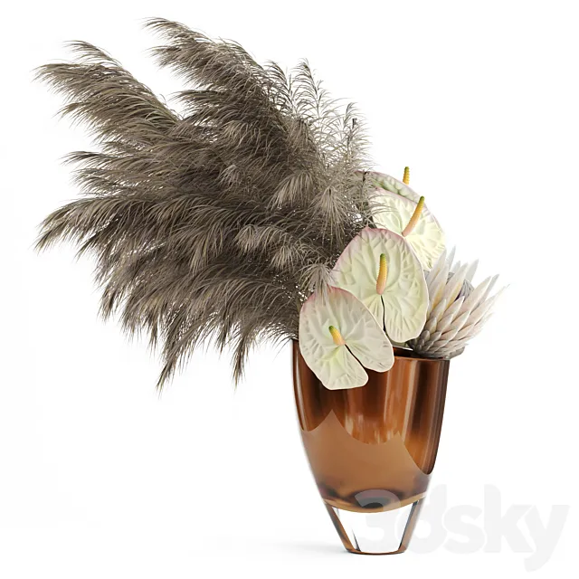 Anthuriums & Protea & Pampas grass 3DModel Anthuriums & Protea & Pampas grass 3DModel