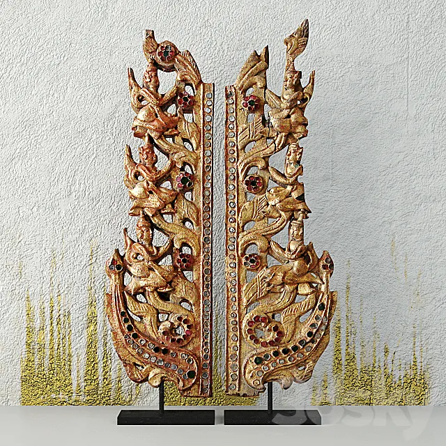 Antique Burmese Wooden Fragments 3D Model Antique Burmese Wooden Fragments 3D Model