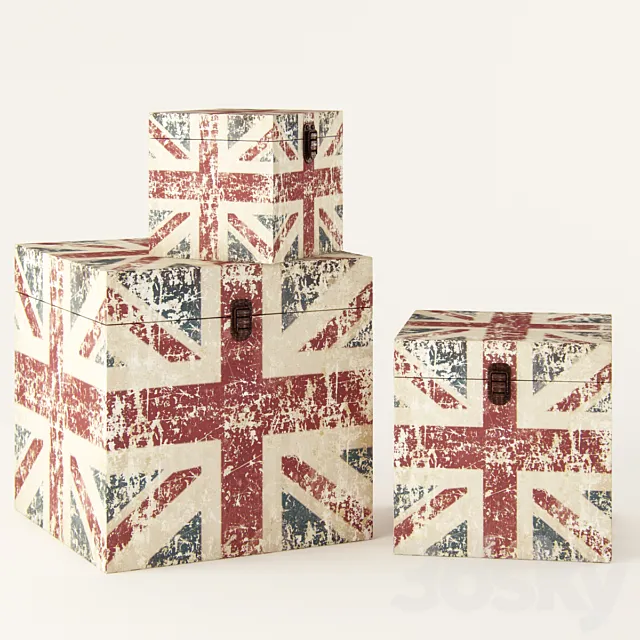antique chests with drawing the British flag 3DModel