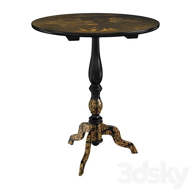 Antique Chippendale Style Black Lacquer MOP & Jade Inlaid Tea Table Chinoiserie Japaned 3D Model Antique Chippendale Style Black Lacquer MOP & Jade Inlaid Tea Table Chinoiserie Japaned 3D Model