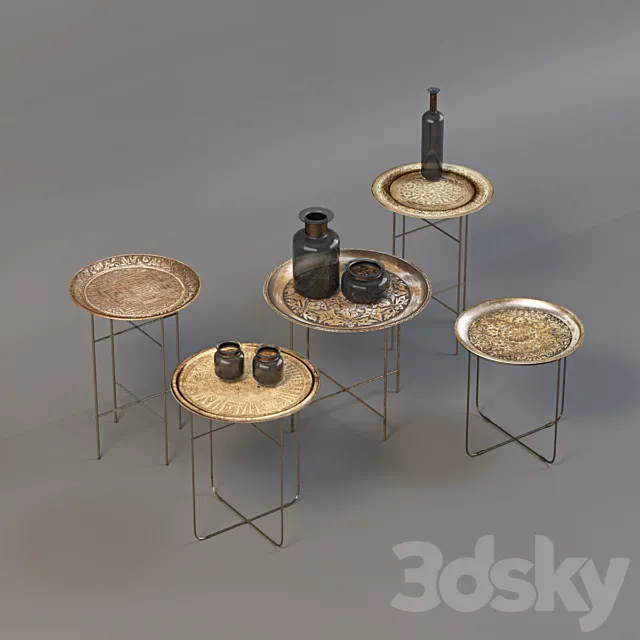 antique coffee table tray 3D Model antique coffee table tray 3D Model