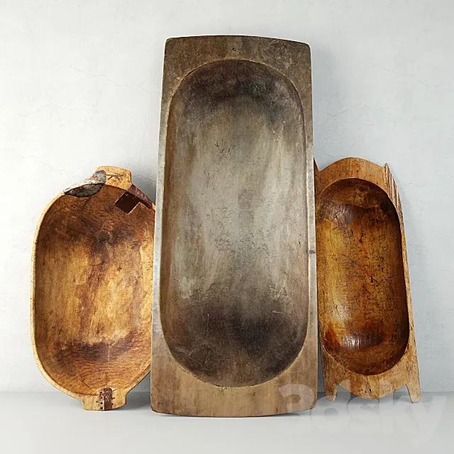 Antique Dough Bowls 3D Model