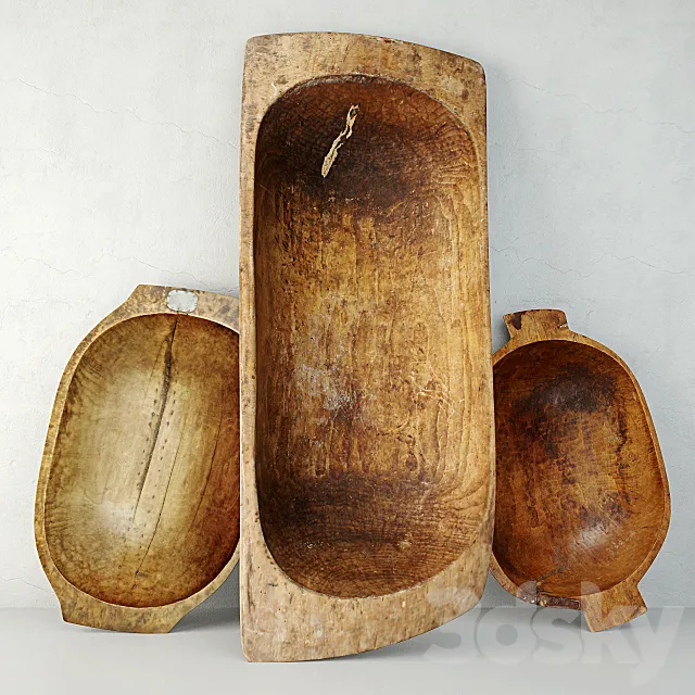 Antique Dough Bowls 3D Model