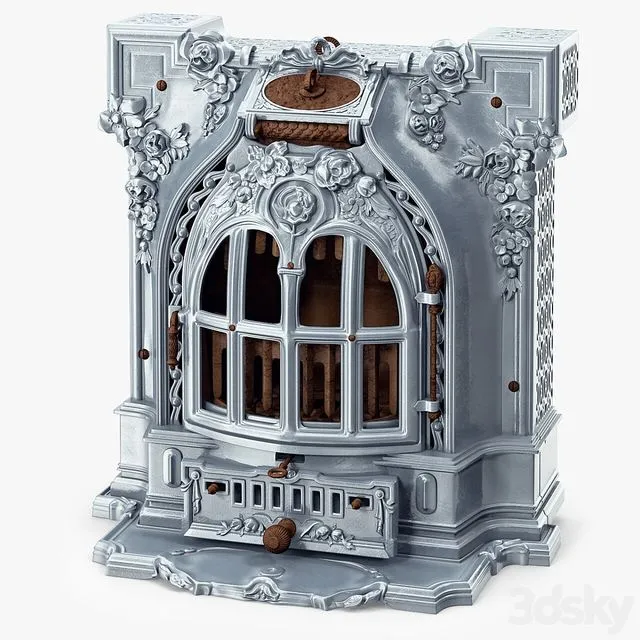 Antique Fireplace Lent Moyen Vif Salamandre 3D Model