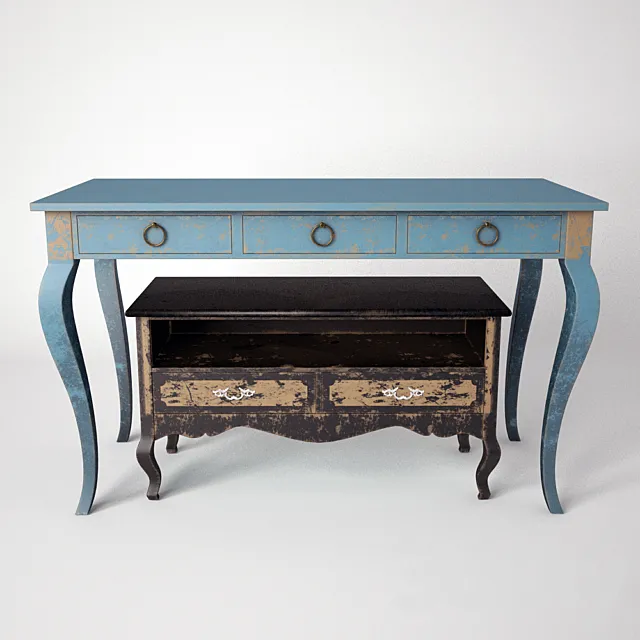 Antique French TV Stand & Writing Desk 3D Model Antique French TV Stand & Writing Desk 3D Model