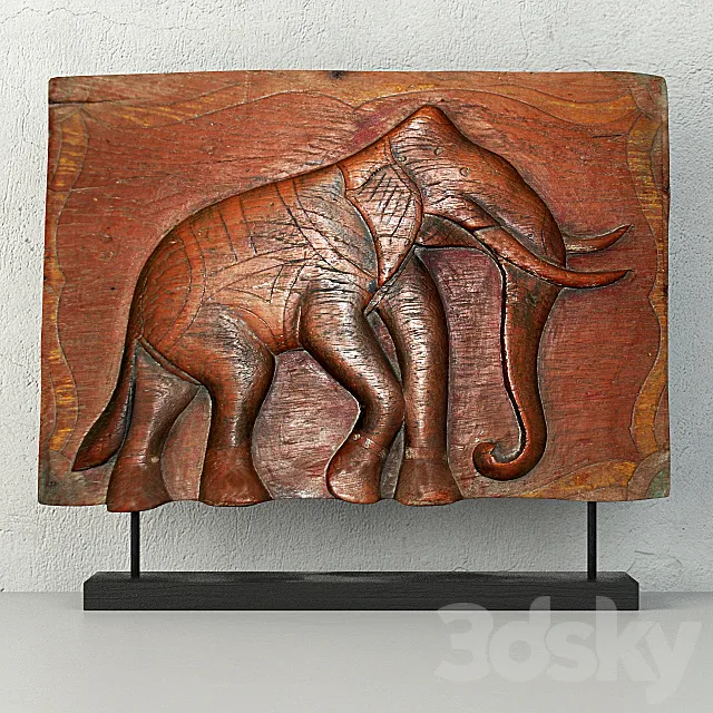 Antique Indian Elephant Relief Panel 3D Model Antique Indian Elephant Relief Panel 3D Model