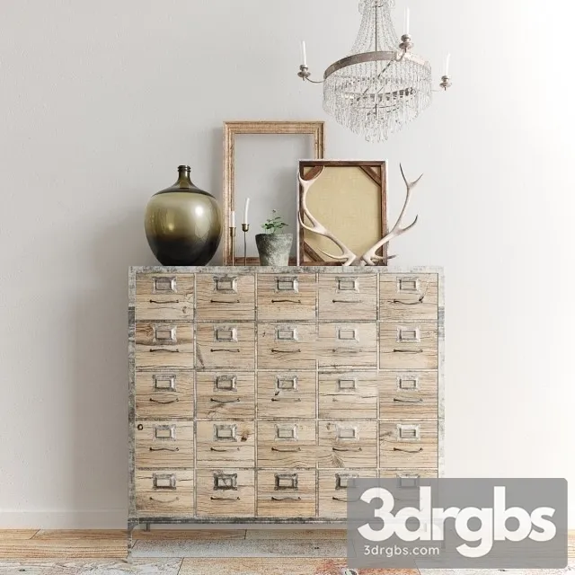 Antique Metal File Cabinet 3D Model Download
