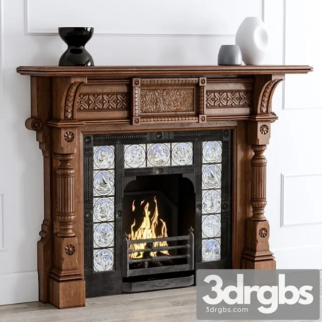 Antique oak fireplace 3D Model Download