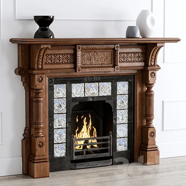Antique Oak Fireplace 3DModel