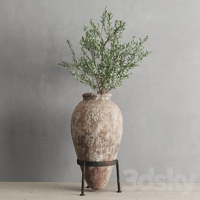 Antique vessel and olive branch 3D Model Antique vessel and olive branch 3D Model