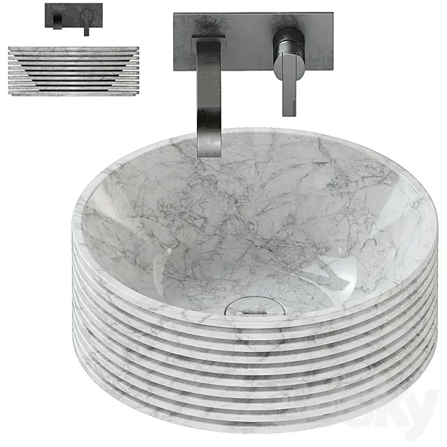Antonio Lupi Introverso 45 Washbasin _ Bikappa BK200 Sink Mixer. 3D Model
