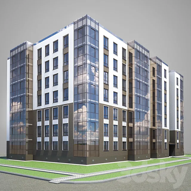 Apartment brick building 3D Model