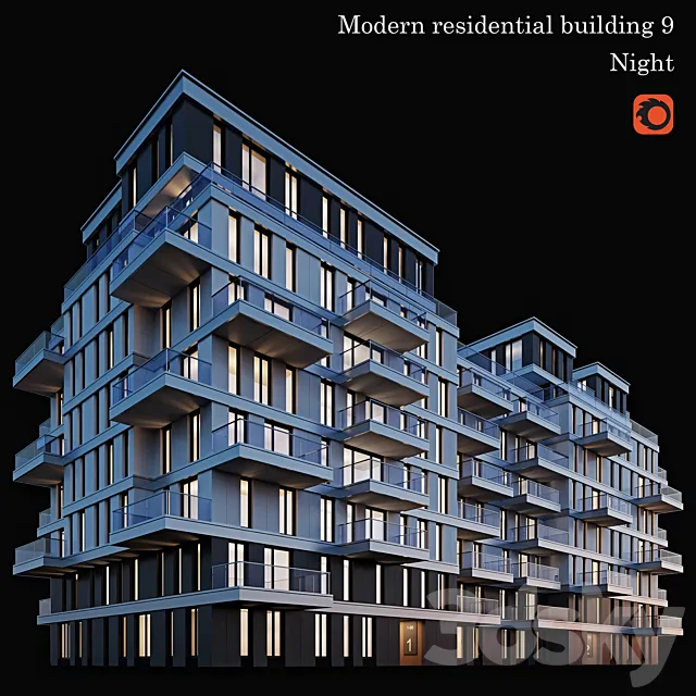 apartment building 9 (night) 3D Model