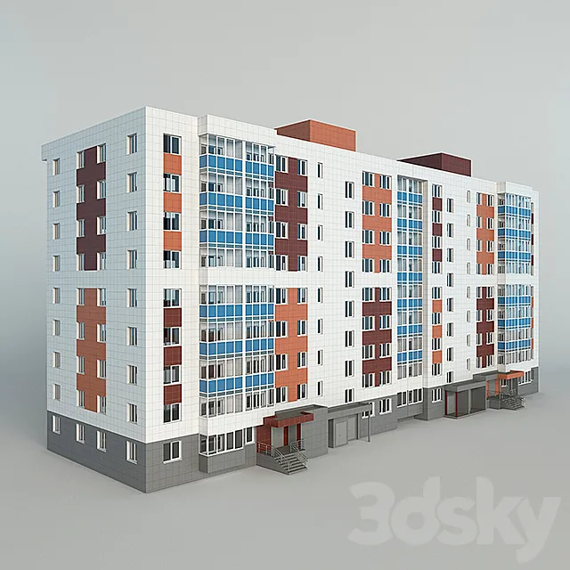 apartment nine-story apartment building 3D Model