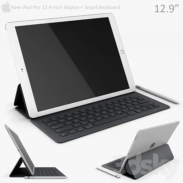 Apple iPad Pro 12.9 Inch with smart keyboard 3D Model