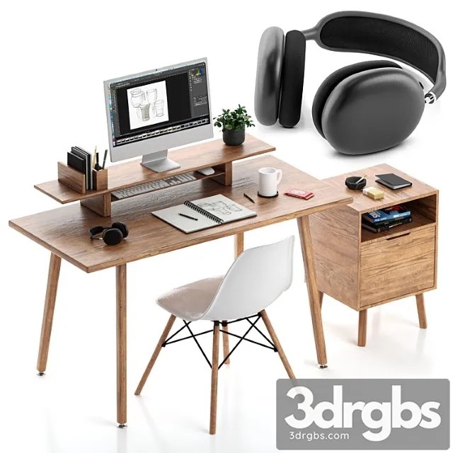Apple Wooden Workplace Home Office 1 3D Model Download