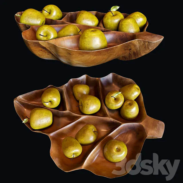 Apples a bowl of teak 3D Model