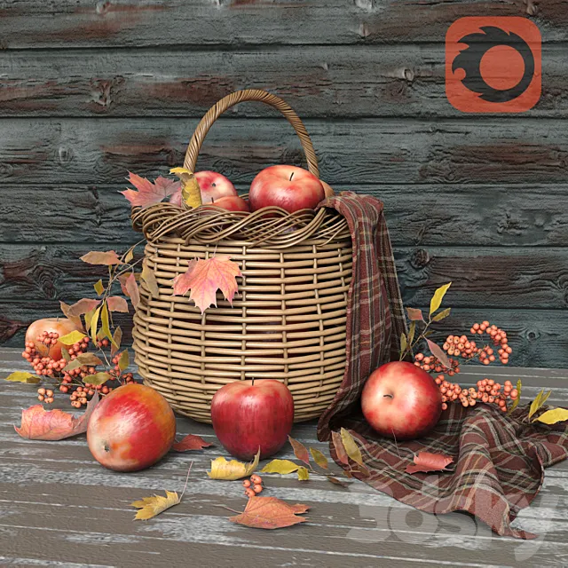 Apples in a basket 3D Model