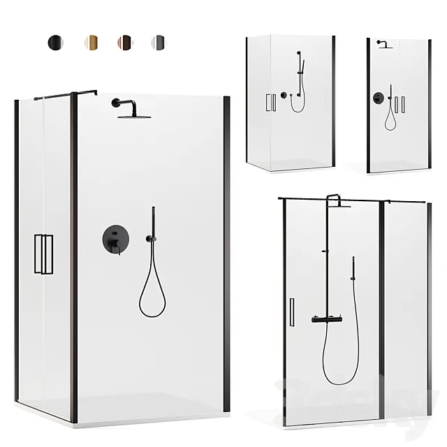 Arblu Icaro shower enclosures + Paffoni set 2 shower systems 3DModel