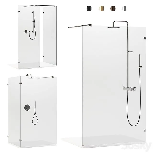 Arblu Walk-in Separet Elite shower enclosures + Paffoni shower systems 3D Model