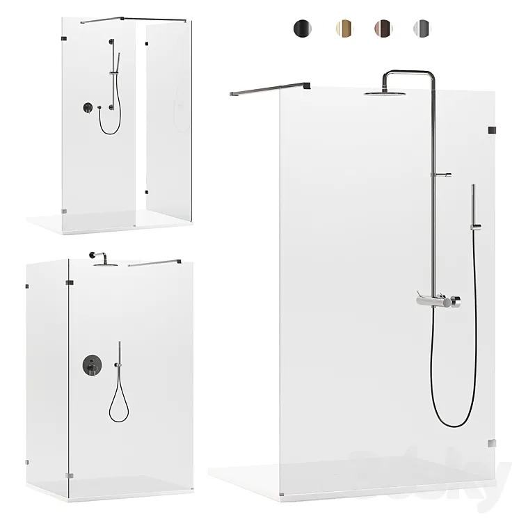 Arblu Walk-in Separet Elite shower enclosures + Paffoni shower systems 3D Model Free Download