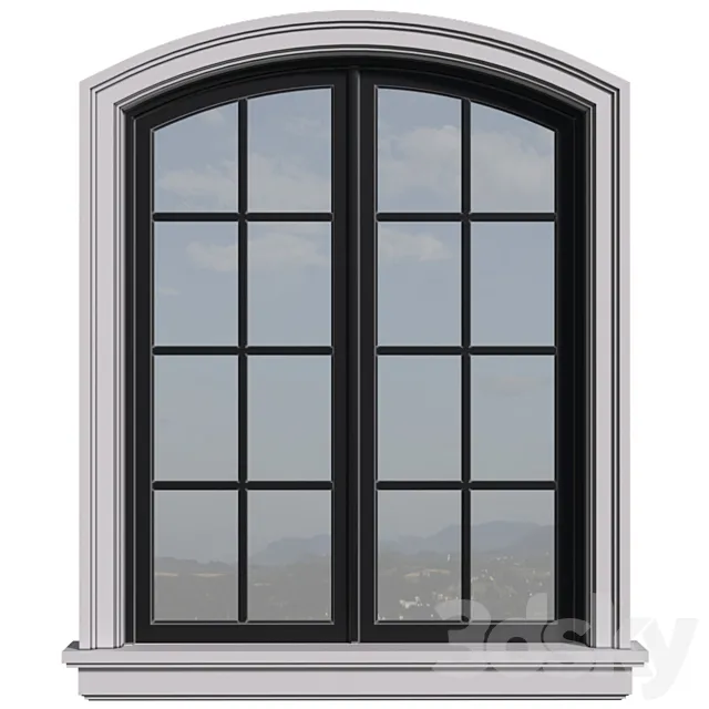 Arched aluminum facade window in a modern style.Exterior Street  Window . 3D Model