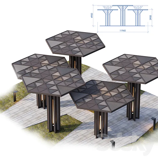 Architectural composition of canopies 3D Model Architectural composition of canopies 3D Model