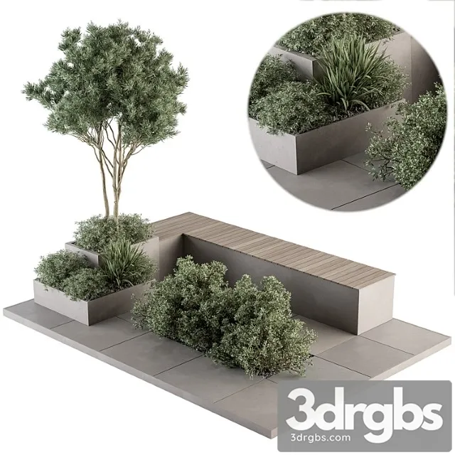 architecture bench with garden plants set 35 3D Model Download
