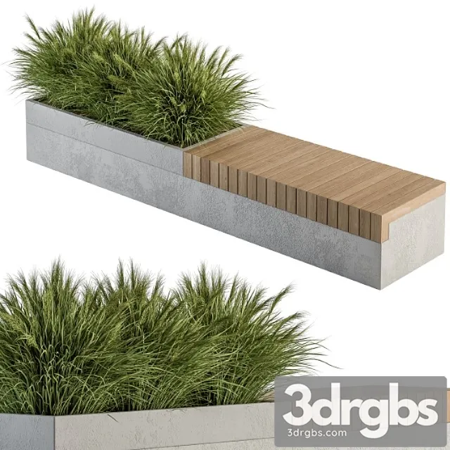 architecture bench with plants set 12 3D Model Download