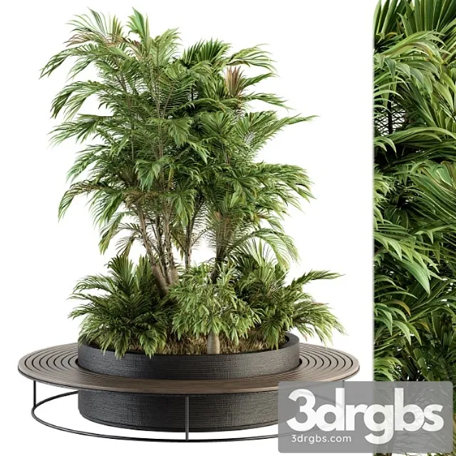 architecture bench with plants set 16 3D Model Download