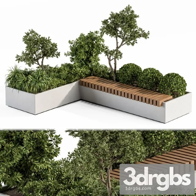 architecture bench with plants set 17 3D Model Download