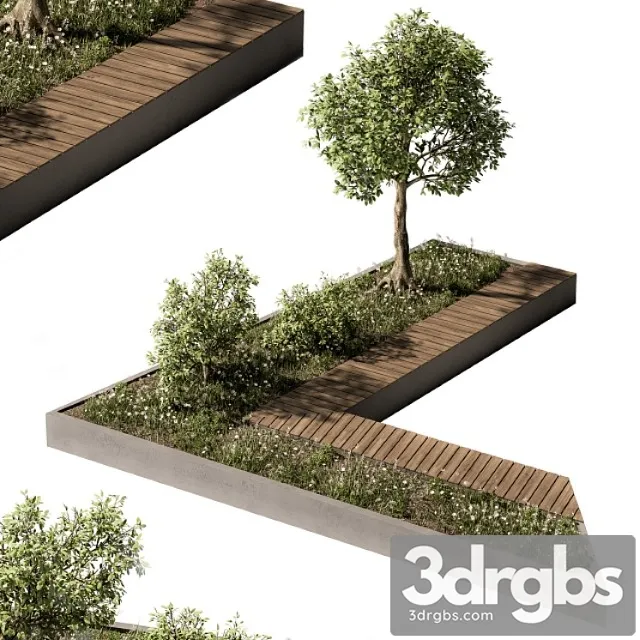 architecture bench with plants set 24 3D Model Download