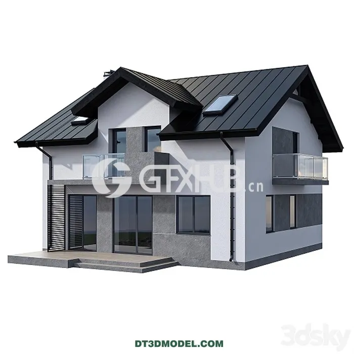 Architecture – Building – Modern Two Storey Cottage With Two Balconies