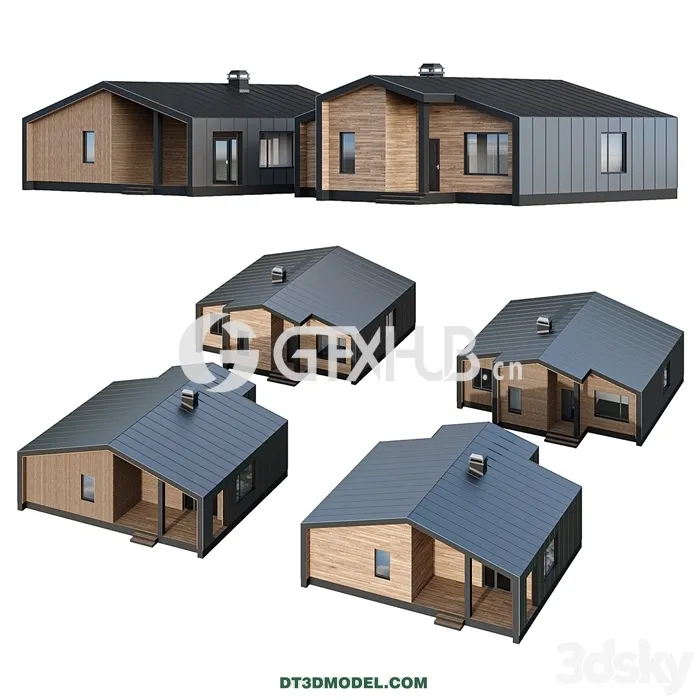 Architecture – Building – One-story barnhouse in two facade finishes