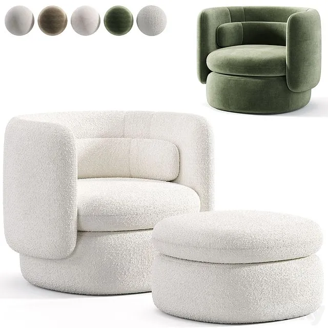 Aria 3 seater flannette armchair 3D Model