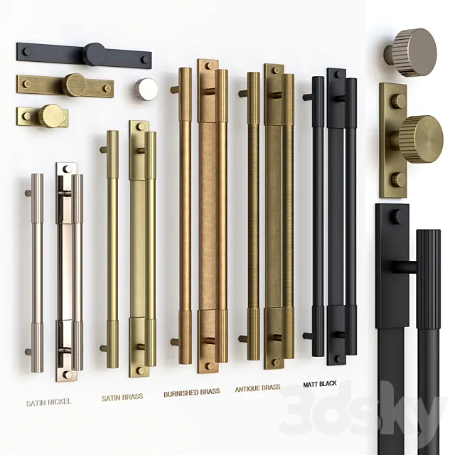 Armac Martin Knurled Mix Straight handle & knob 3D Model Armac Martin Knurled Mix Straight handle & knob 3D Model