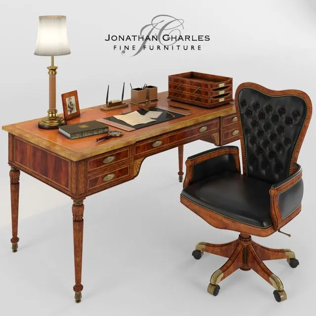 Armchair and desk with accessories Jonathan Charles 3D Model