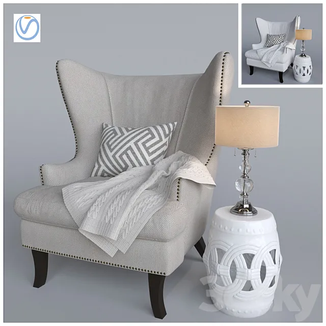Armchair and knitted plaid Vray 3D Model