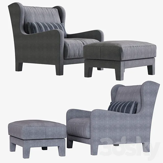 Armchair and pouf Armchair_Foster Soft_Meridiani_h90 x l88 x d97 3D Model