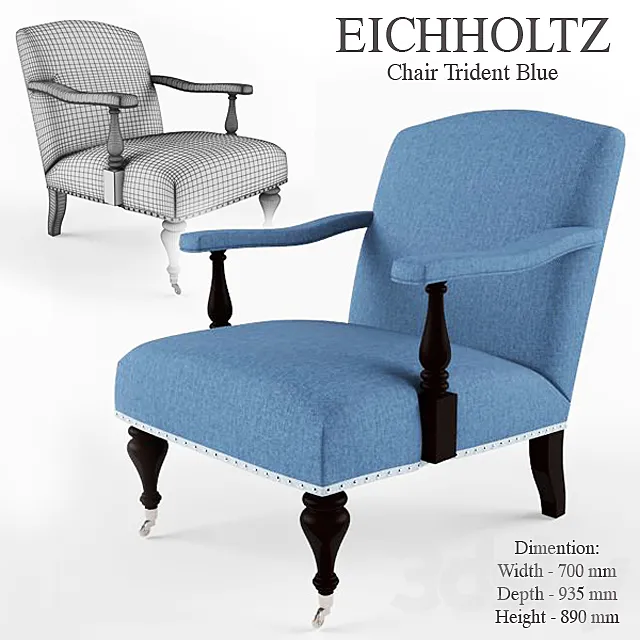 Armchair Eichholtz Chair Trident Blue 3D Model Armchair Eichholtz Chair Trident Blue 3D Model
